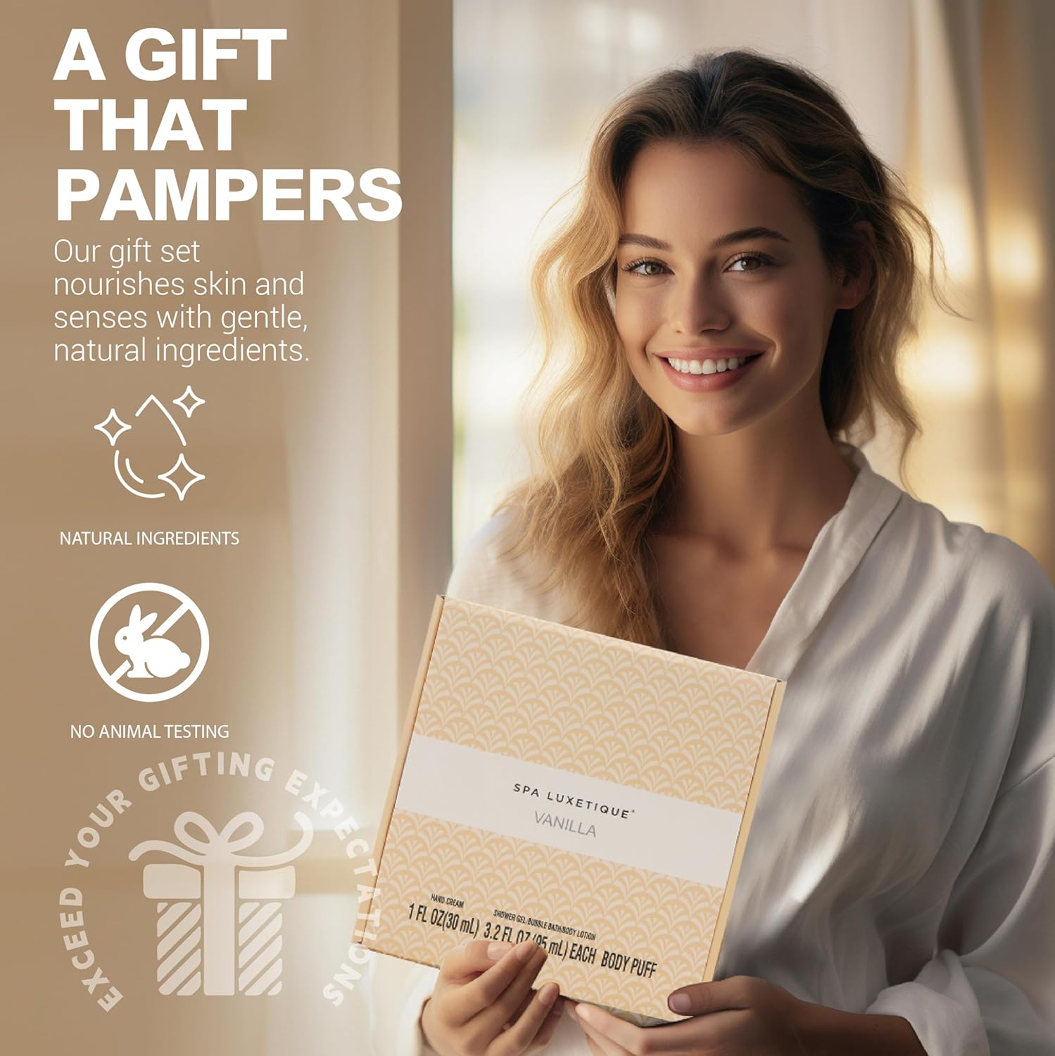 Spa Luxetique Spa Gifts for Women, 6 Pcs Vanilla Spa Kit with Bubble Bath, Self Care Bath Sets for Her, Womens Gift for Birthday Christmas Anniversary