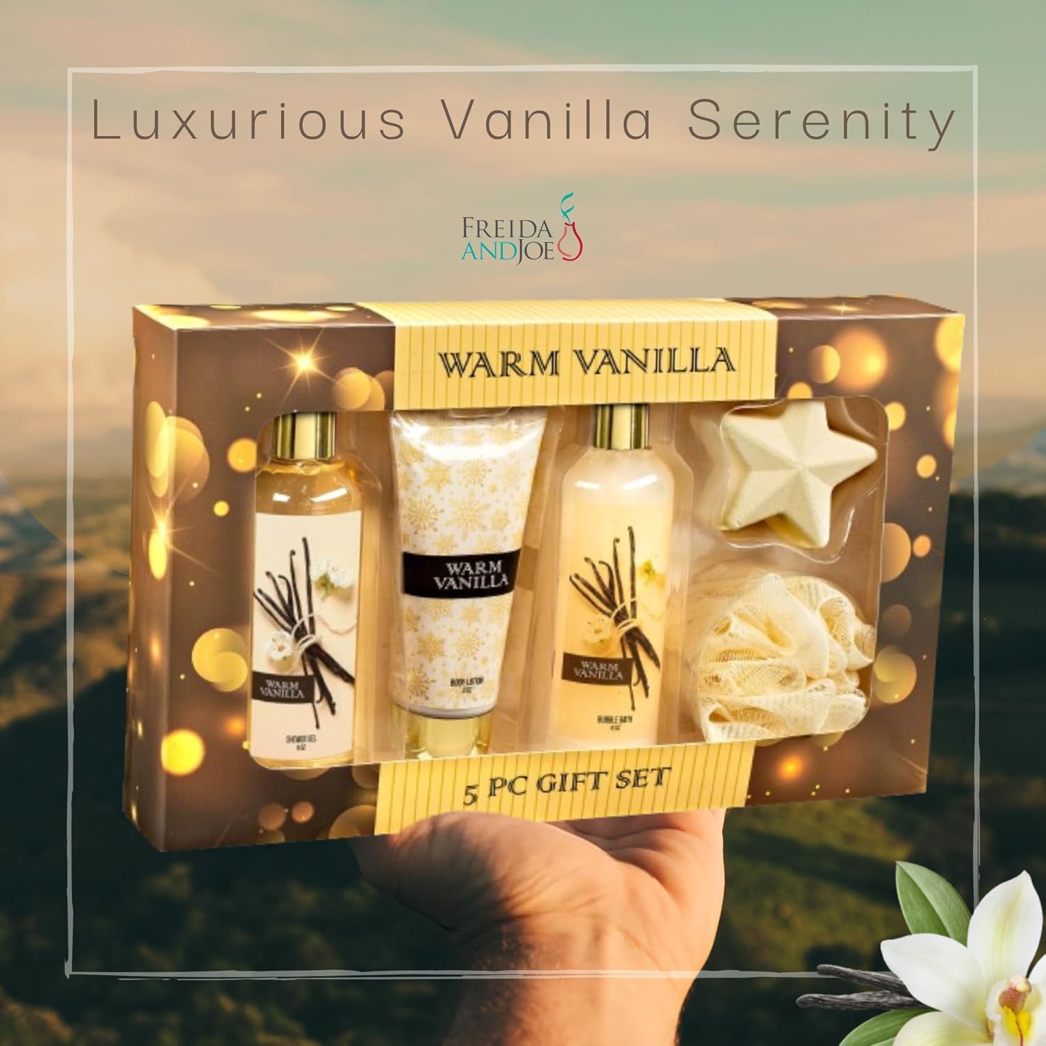 Fragrance Bath & Body Collection Gift Box, Includes Shower Gel, Body Lotion, Body Scrub, Bath Bomb & Sponge (Warm Vanilla 2.0) – Mother's Day Gift for Mom