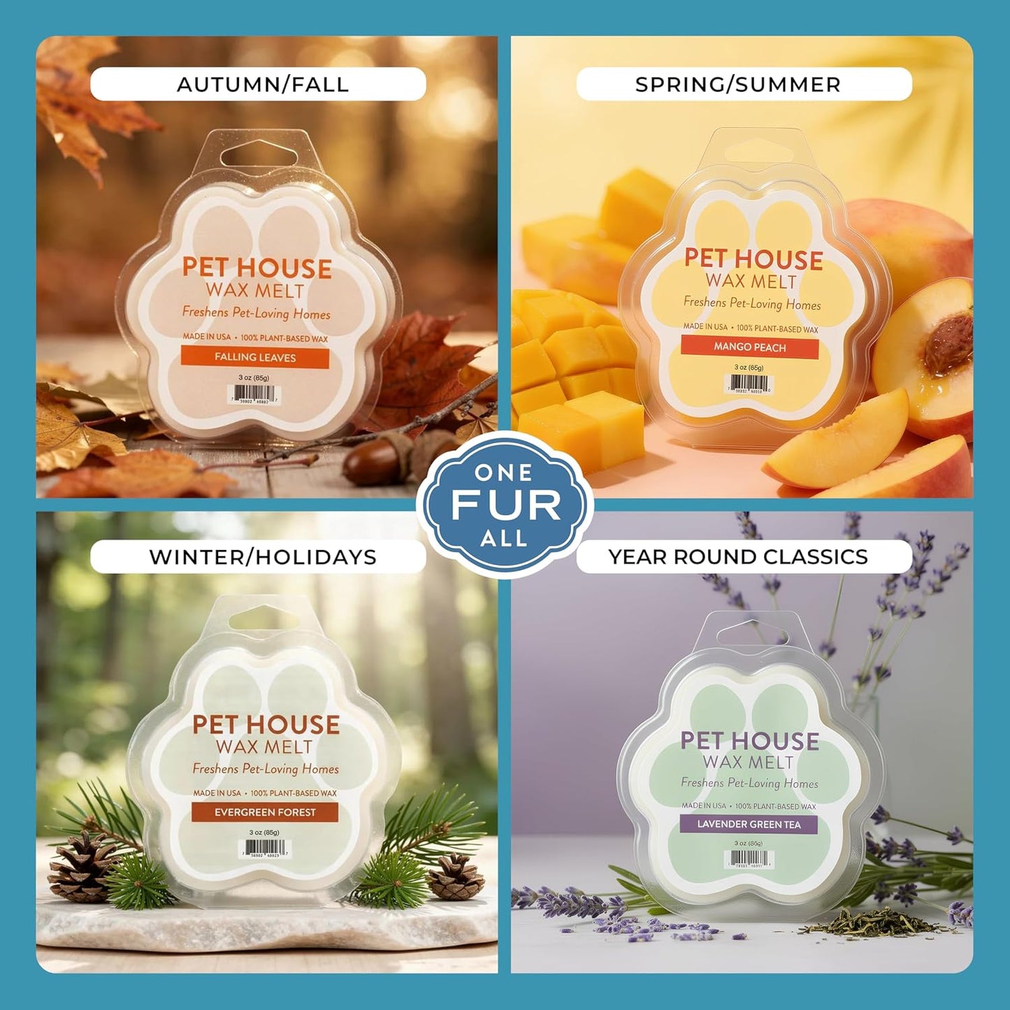 Pet House Wax Melts Bamboo Watermint, Mediterranean Sea - Long-Lasting Scented Wax Melts, Plant Based, Pet Friendly Pack of 2
