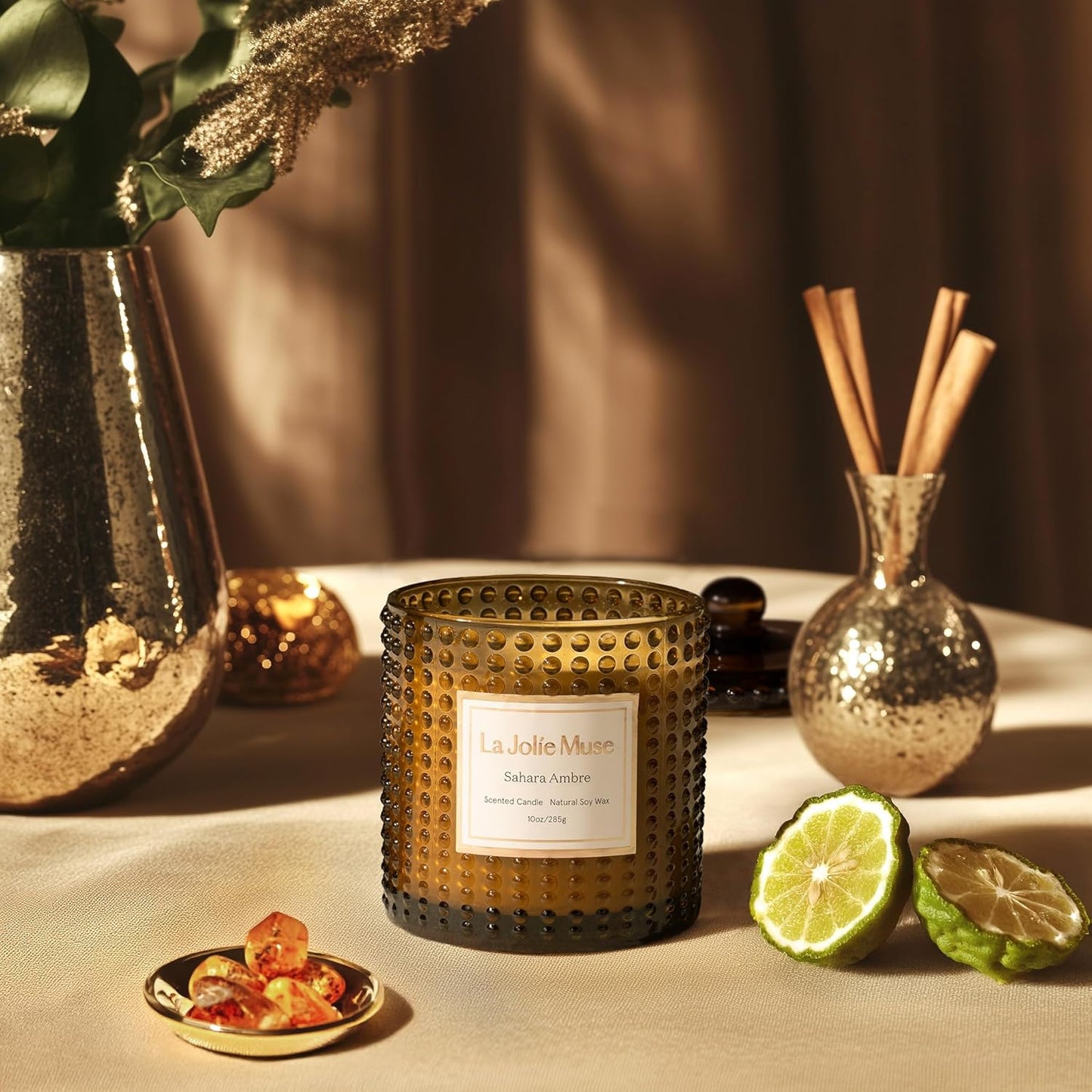 LA JOLIE MUSE Sahara Amber Scented Candles for Home | Non Toxic Natural Soy | Luxury Decorative Large Jar Candle | Gifts for Women & Men | Bergamot Musk | 55 Hrs