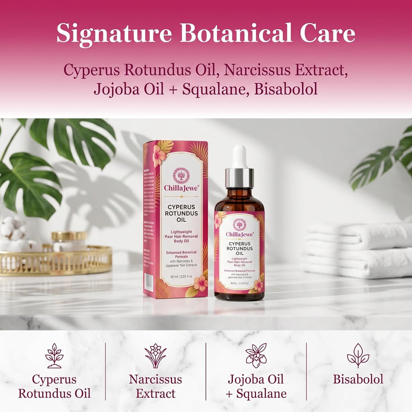 Cyperus Rotundus Oil, Lightweight Post-Hair-Removal Body Oil, Enhanced Botanical Formula with Narcissus & Japanese Yam Extracts, Jojoba Oil, Squalane & Bisabolol, For Smooth-Looking Skin