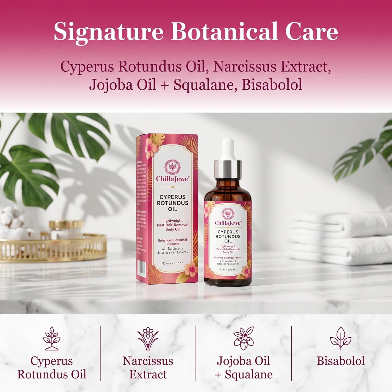 Cyperus Rotundus Oil, Lightweight Post-Hair-Removal Body Oil, Enhanced Botanical Formula with Narcissus & Japanese Yam Extracts, Jojoba Oil, Squalane & Bisabolol, For Smooth-Looking Skin