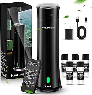 Waterless Scent Diffuser Kit — Covers 1,500 sq. ft. Suitable for Large Rooms, Home, Offices, and Hotels. Includes Five Essential Oils and Remote Control. Black