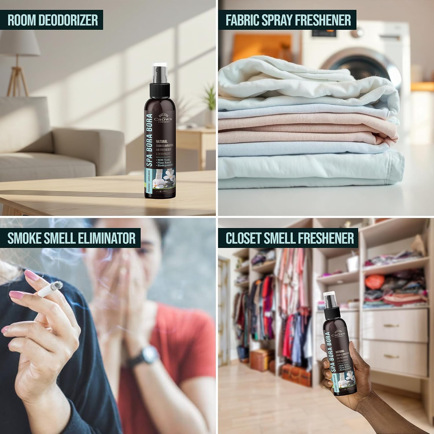 Non-Toxic Odor Eliminator, Natural Sandalwood & Patchouli Air Freshener Spray for Home, Room, Closet & Couch Deodorizer, Long Lasting Bathroom & Toilet Freshener, Safe for Kids & Pets,2PK, 4 oz each