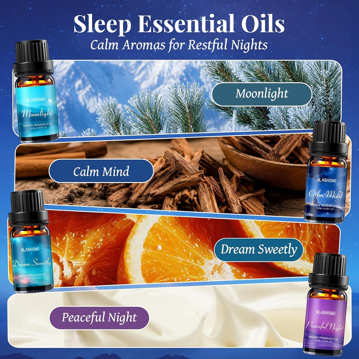 slashome 8 Pack Sleep Essential Oils Set for Diffusers for Home