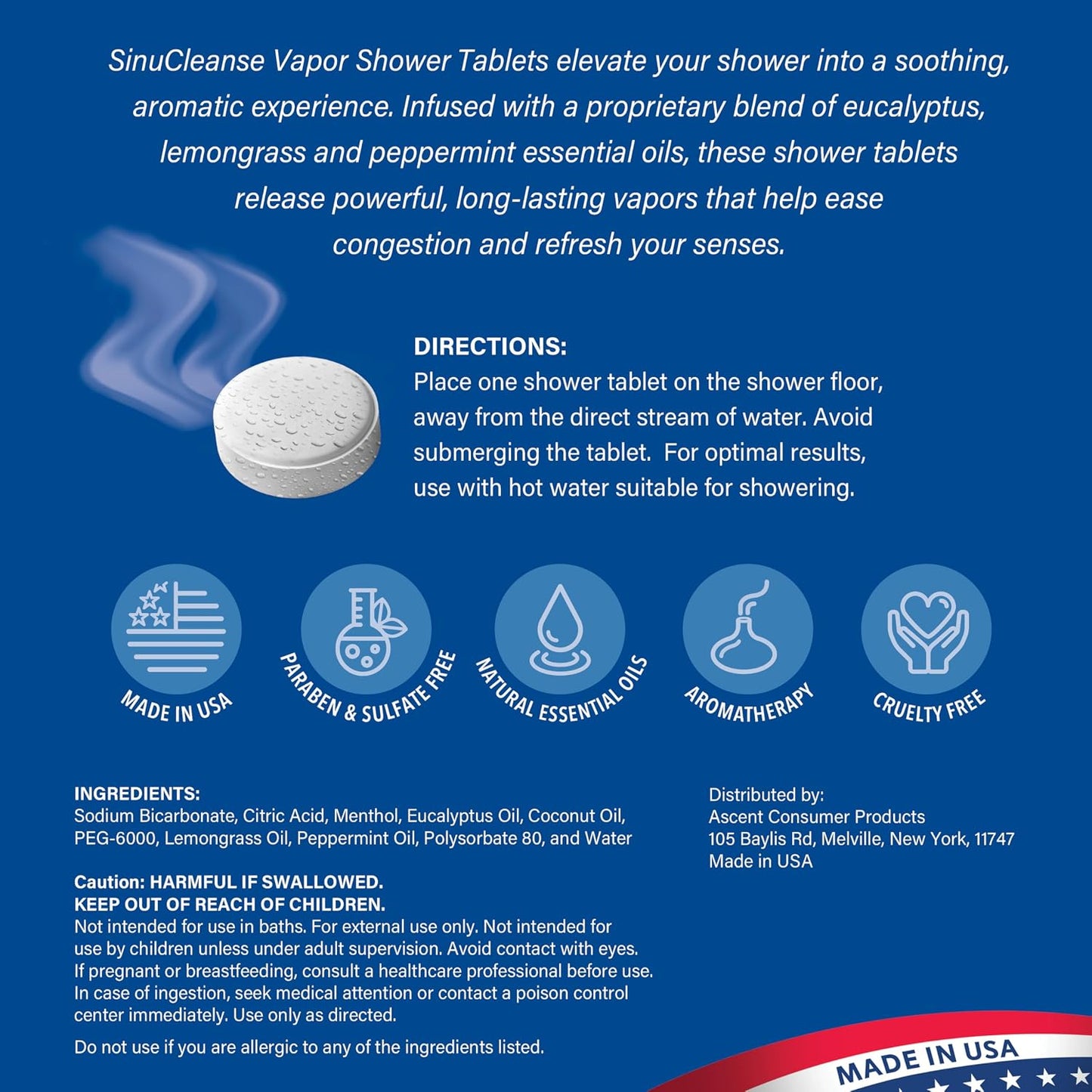 Sinucleanse Vapor Shower Steamers, All Natural Eucalyptus, Mint & Lemongrass Aromatherapy, 12 Extra Large Vapor Shower Tablets, Relaxation and Spa Gifts for Women and Men, Made in USA