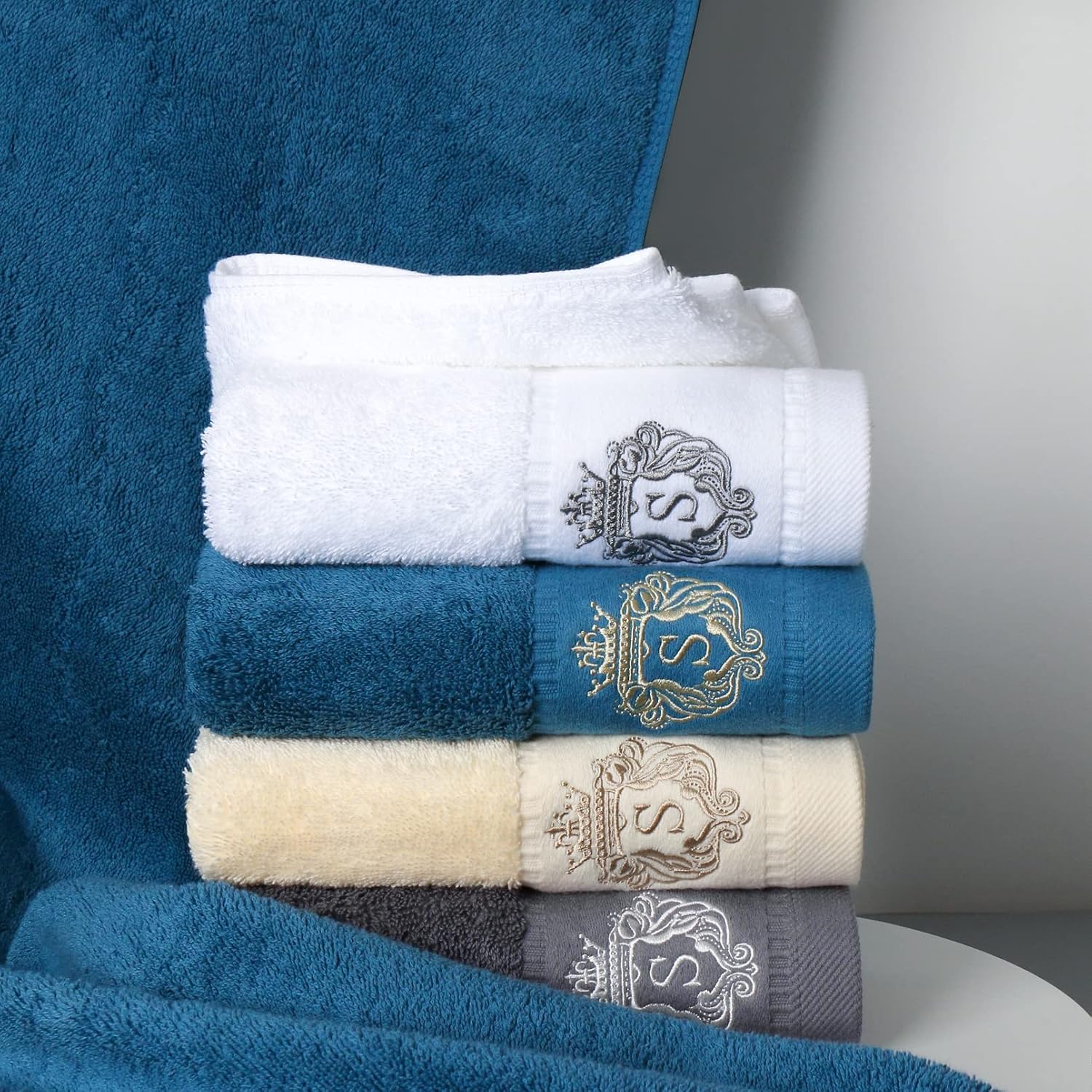 Luxury Bathroom Super Soft and Highly Absorbent Premium 100% Cotton Bath Towel Set for Gifts (White-K)