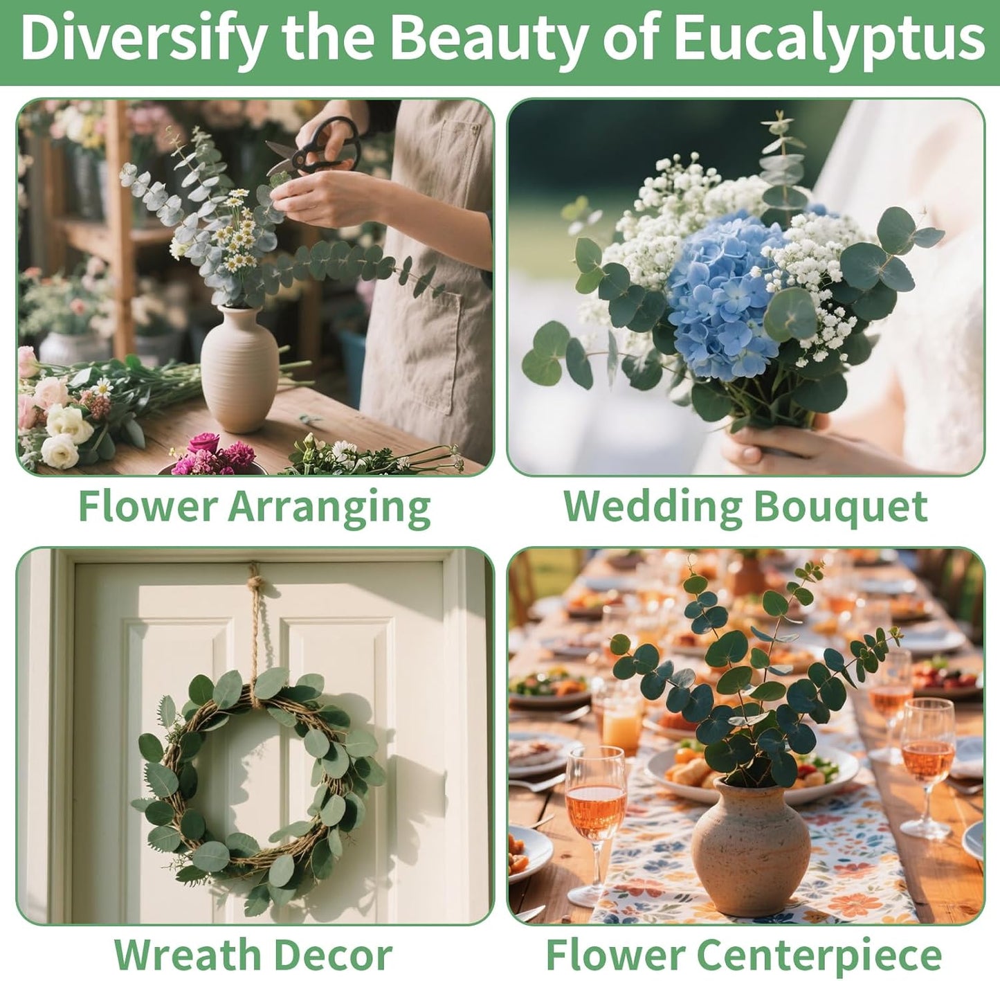 12PCS Dried Eucalyptus Bundle 17'' Real Eucalyptus Stems 100% Natural Fresh Leaves Hanging Plants Greenery Stems for Shower Home Decor Flower Arrangement Wedding