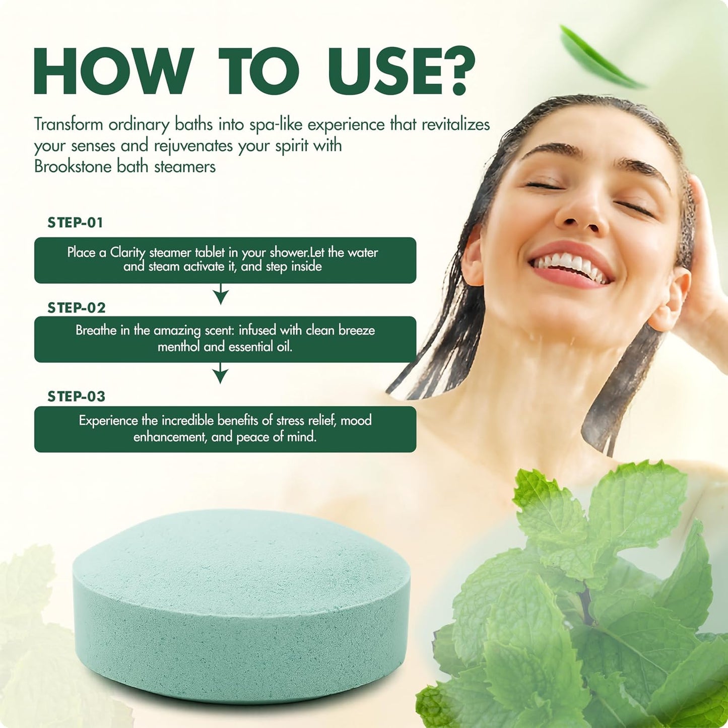 Brookstone Shower Steamers Aromatherapy 12 Tablets - Christmas Stocking Stuffers for Men, Birthday Gifts for Women, Green Elephant, Relaxation, Self Care - Shower Steamers Clean Breeze
