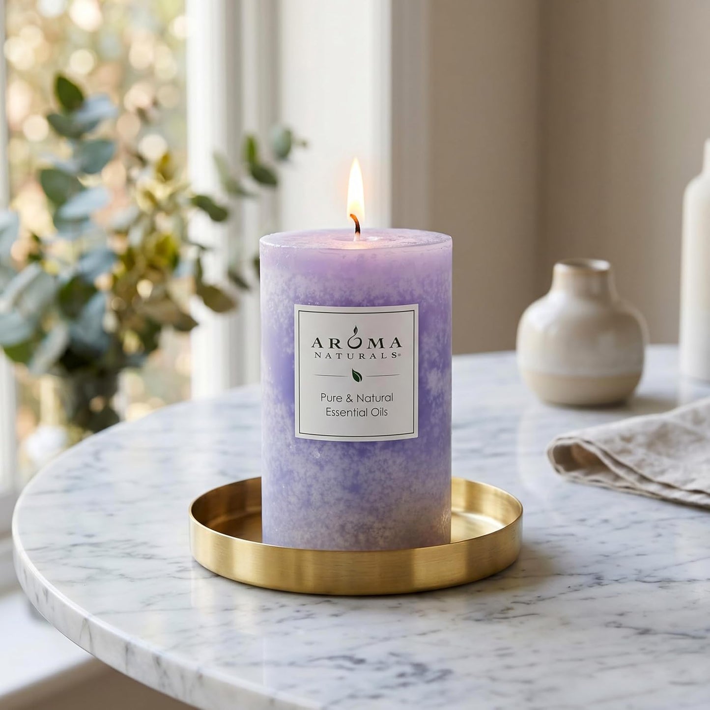 Aroma Naturals Essential Oil Tranquility Pillar Candle, 2.5" x 4", Lavender, 11 Ounce