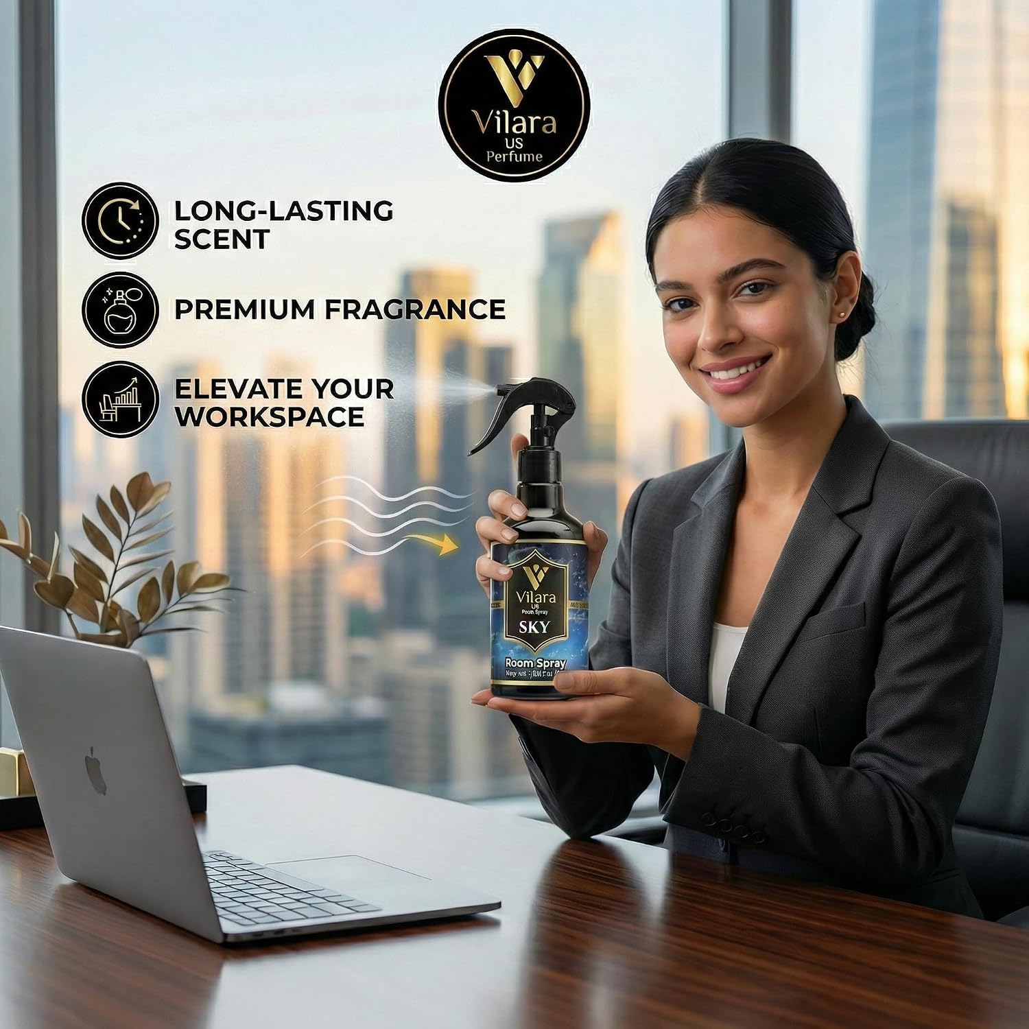 Room Spray Air Freshener –Odor Eliminator Spray for Home, Bathroom & Office – Long Lasting Floral Mist Deodorizer, Non-Toxic Natural Air Spray for Bedding 300ml (3 Sky)