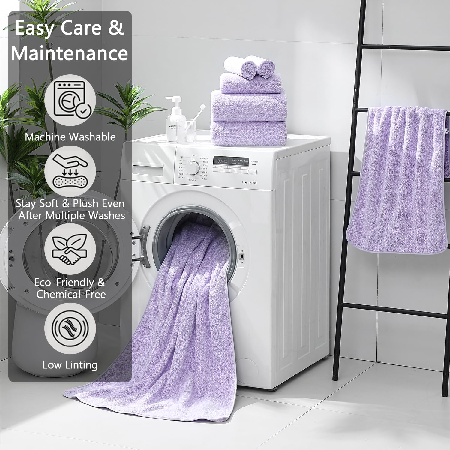 18 Piece Bath Towels Set,100% Microfiber Family Bathroom Towel with Hanging Loops-6 Bath Towels,6 Hand Towels,6 Washcloths,Quick Dry Highly Absorbent Shower Towel for Bathroom,Hotel,Spa-Light Purple