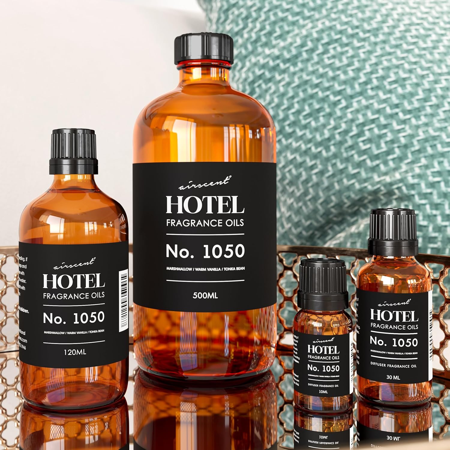AirScent Warm Vanilla Hotel Diffuser Oil No. 1050 - Marshmallow Vanilla Tonka Bean - Premium Fragrance Oil for Ultrasonic and Waterless Diffusers and Crafting - 120 mL, 4 fl oz Dropper Bottle