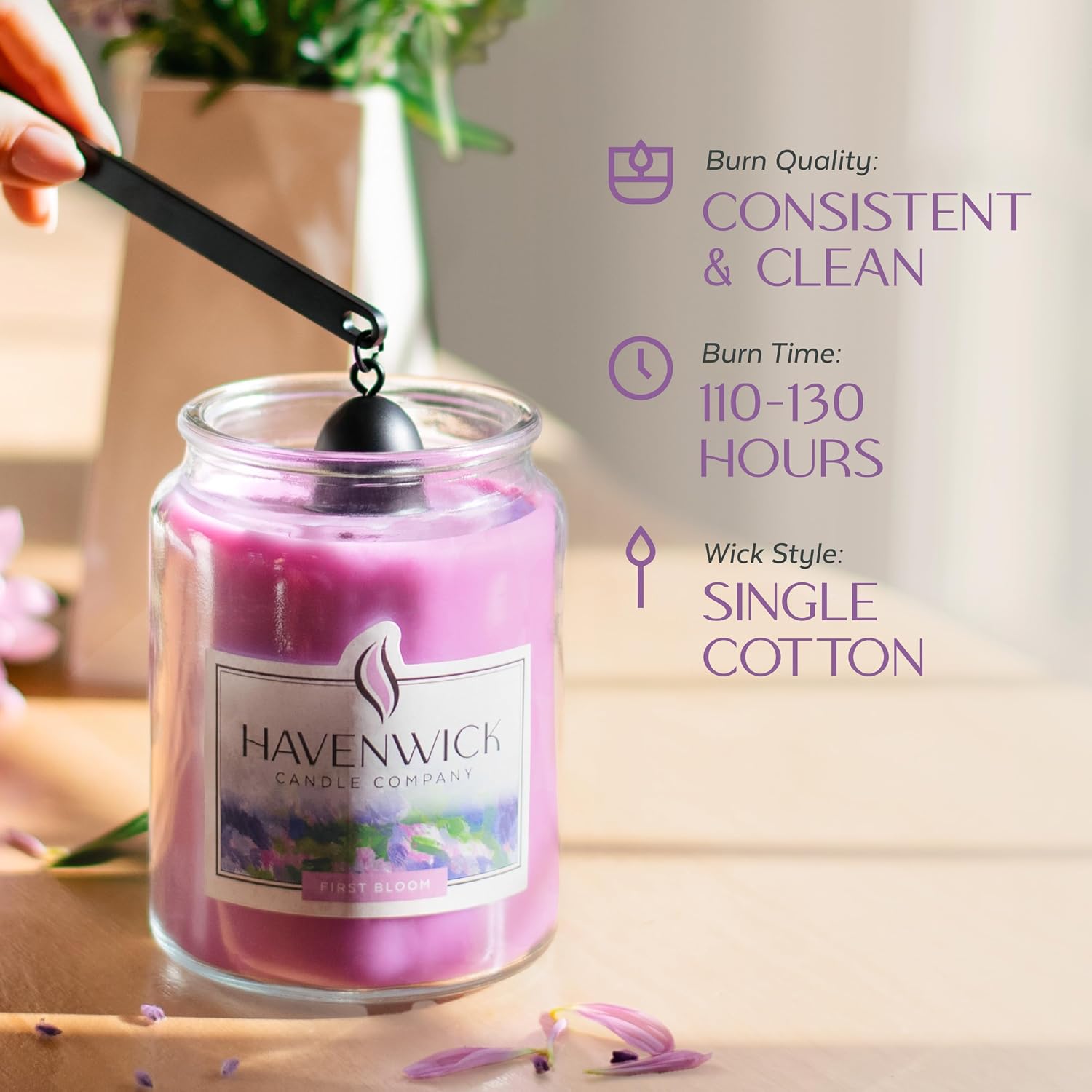 Havenwick First Bloom Soy Blend 22-oz Large Jar Candle, Long Lasting 110-130 Hour Burn Time with Single Cotton Wick, Relaxing Scented Candles for New Home Gift & Housewarming Parties