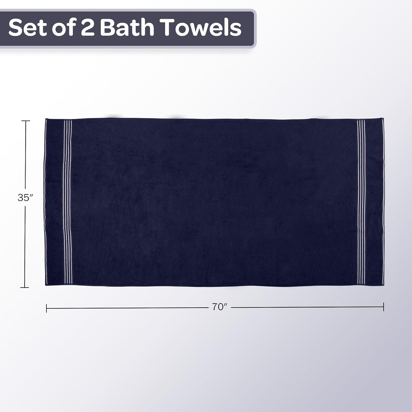 Bath Towels - 2PC 500GSM 100% Cotton Towel Set - 35x70in Extra Large Quick Drying Bath Towels - Absorbent Bath Sheets for Bathroom by Lavish Home (Navy)