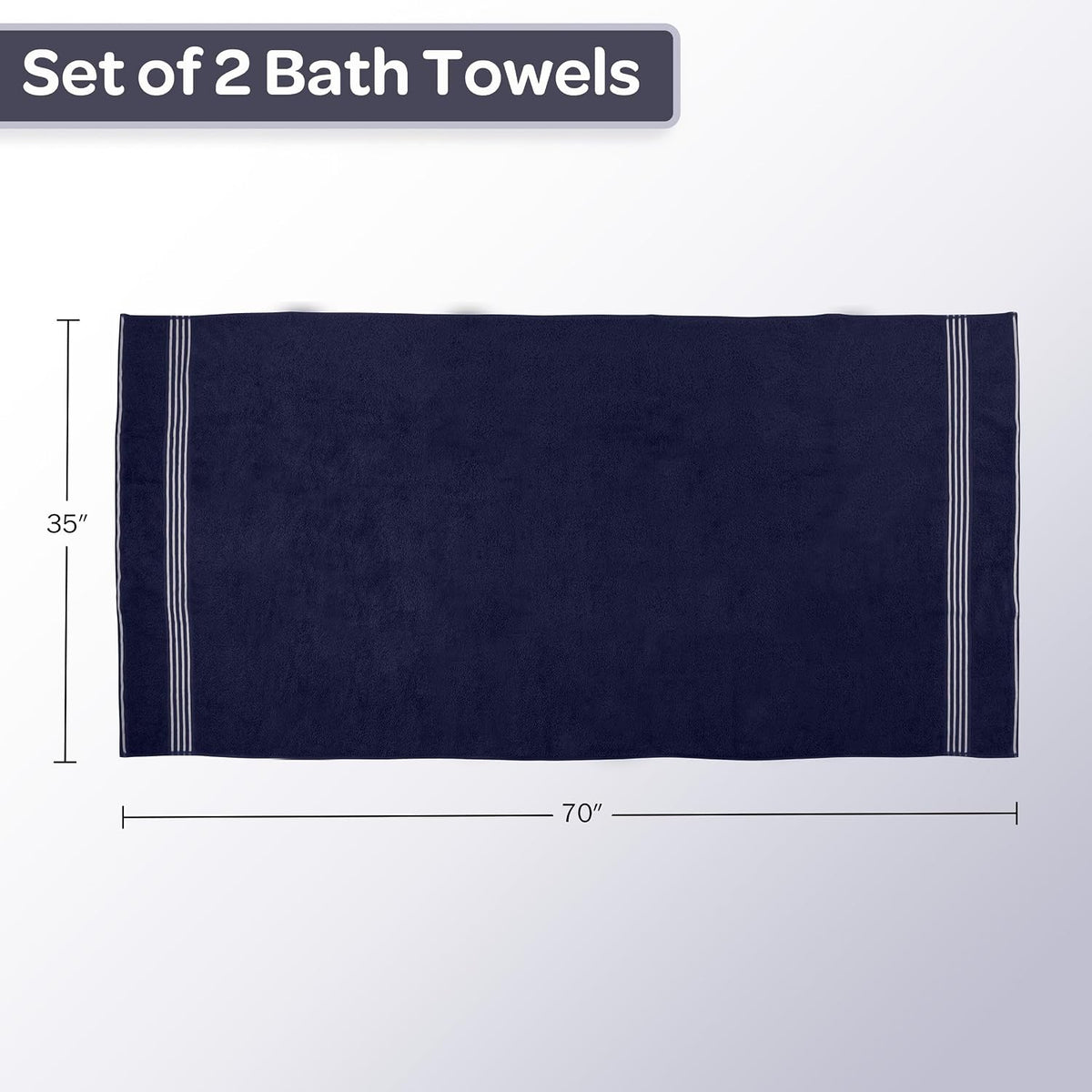 Lavish Home Extra Large Quick Drying Bath Towels, Navy Blue, 2Pcs, 35”x70”