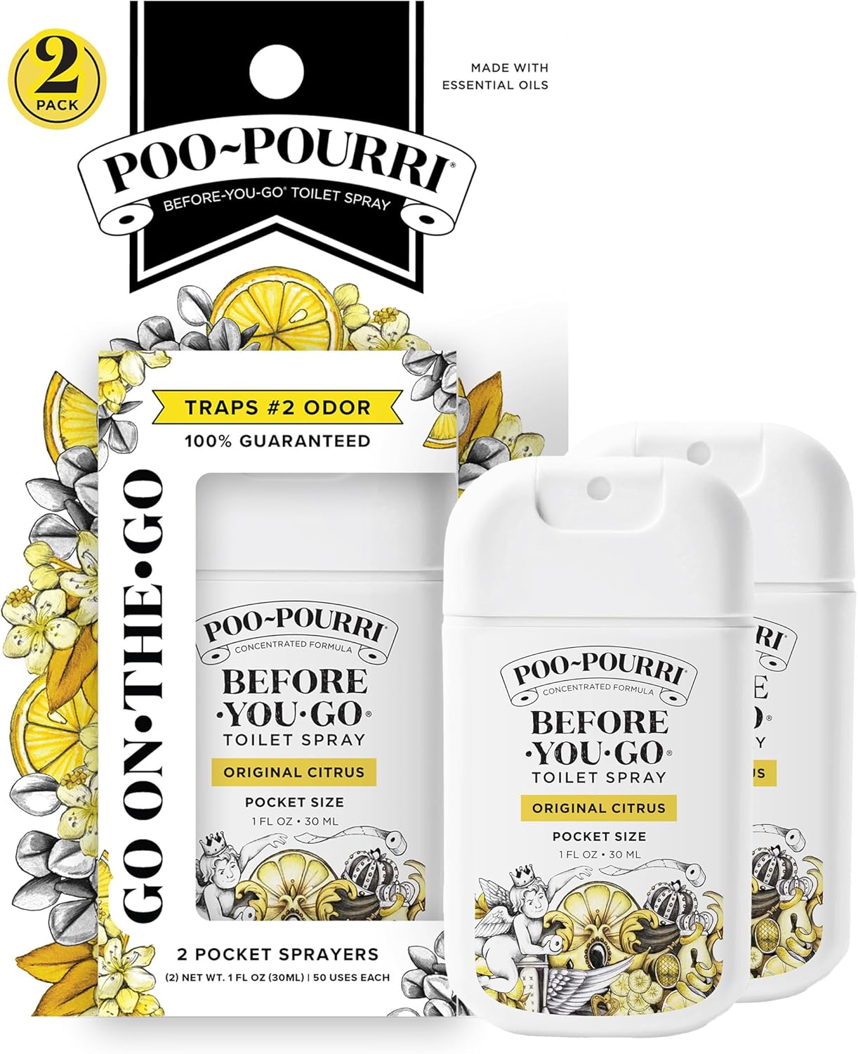 Poo-Pourri Before-You-Go Pocket Toilet Spray, Travel Essentials, Original Citrus, 1 Fl Oz 2 Pack, Up to 50 Uses, On-The-Go Bathroom Odor Deodorizer with Essential Oils, TSA Approved Size