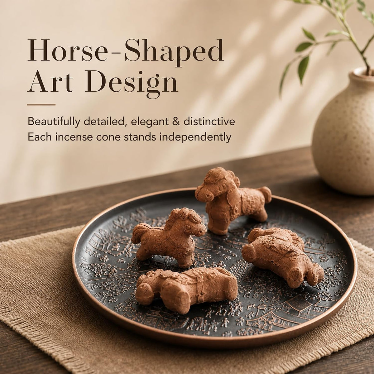 Large Incense Cones, Natural Sandalwood Scent, Horse Incense Cones - Mud Sculpture Zodiac Horse Shape,Fits Most Incense Trays &amp; Holders, Excellent for Relaxation(40Pcs)