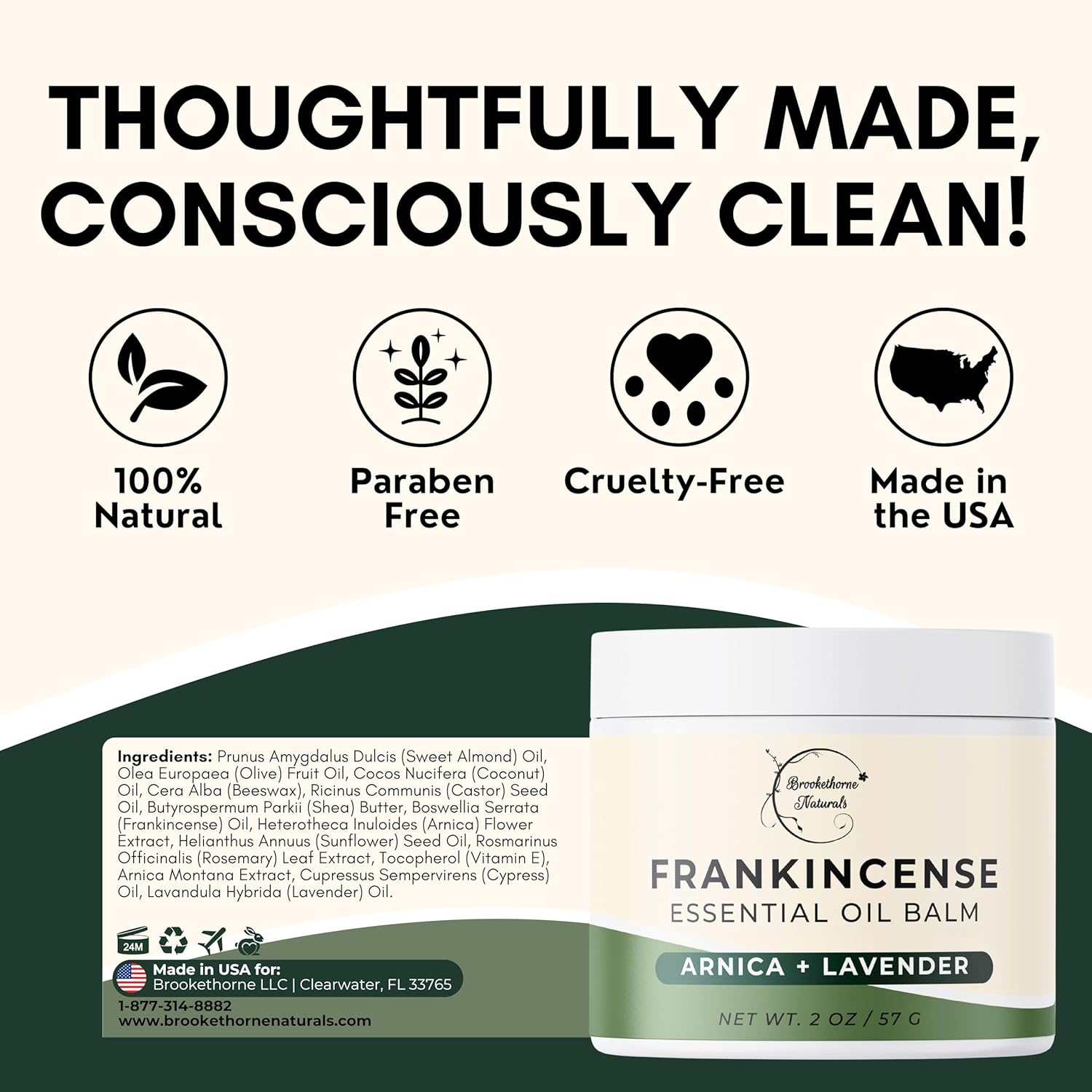 Brookethorne Naturals Frankincense Balm | Frankincense Essential Oil Balm for Skin Hydration | Soothing Muscle & Joint Support | Boswellia Extract, Arnica Montana, Castor Oil & Lavender 2oz