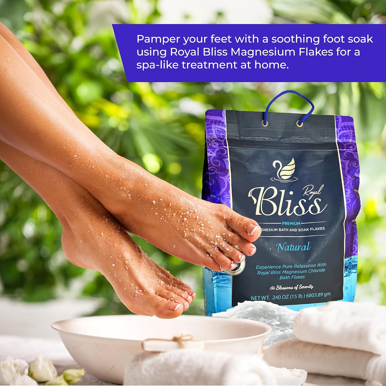 Royal Bliss Magnesium Bath & Foot Soak | Salt Flake 10 LB (160 OZ)