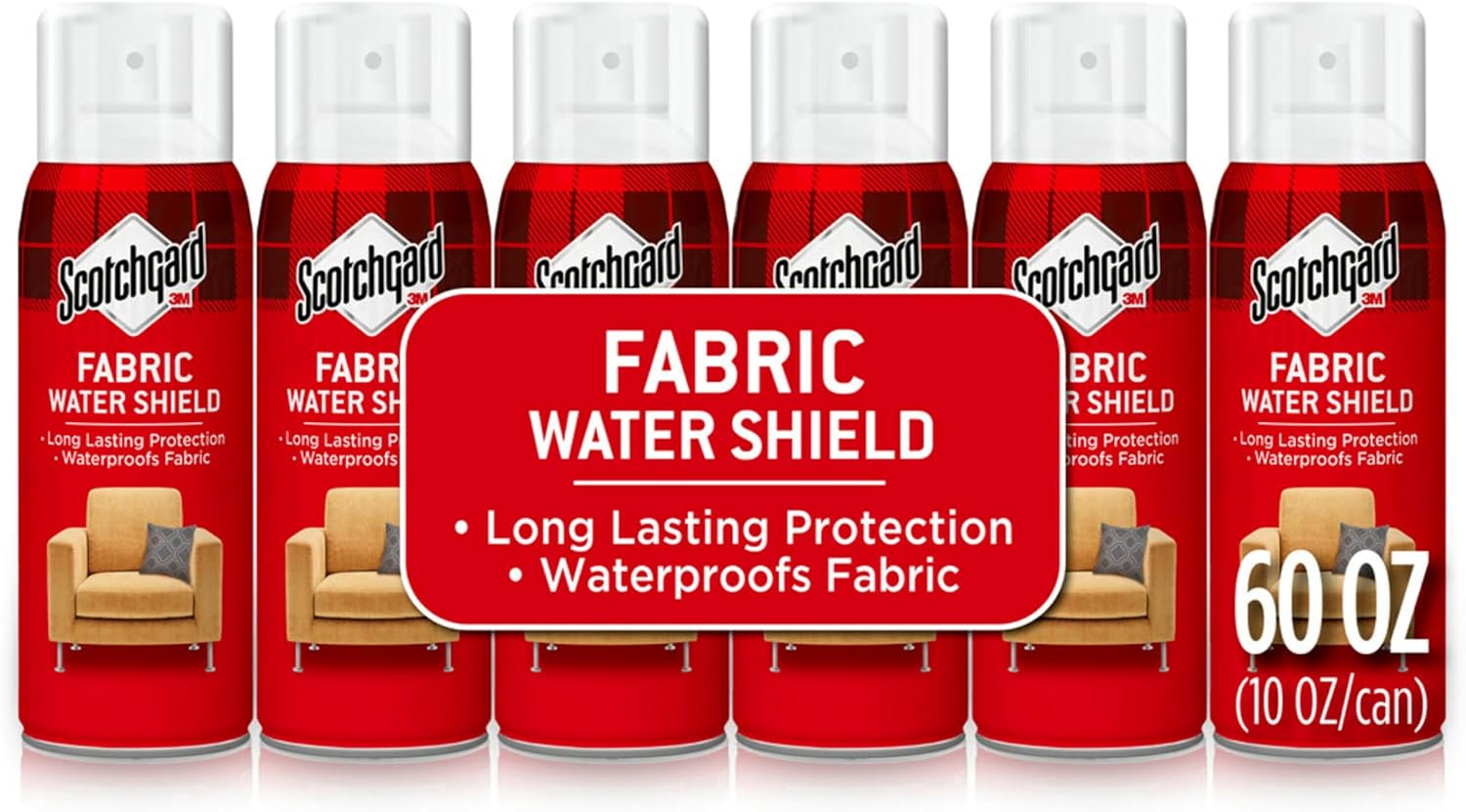 Scotchgard Fabric Water Shield, 60 Ounces (Six, 10 Ounce Cans), Repels Water, Ideal for Couches, Pillows, Furniture, Shoes and More, Long Lasting Protection