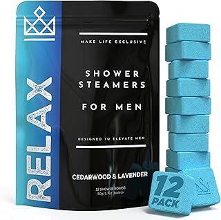 Shower Steamers for Men - Relax - Cedarwood and Lavender Organic Shower Bombs - 12 Pack of Relaxing Tablets - Strong Scented Long Lasting Aromatic Steamers