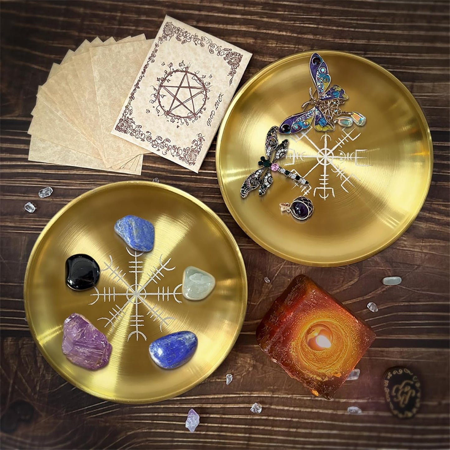 Candlestick Round Plate Pagans Ritual Tray Holder Incenses Burners Home Decoration Jewelry Crystal Storage Tray Jewelry Crystal Storage Trays Organizers