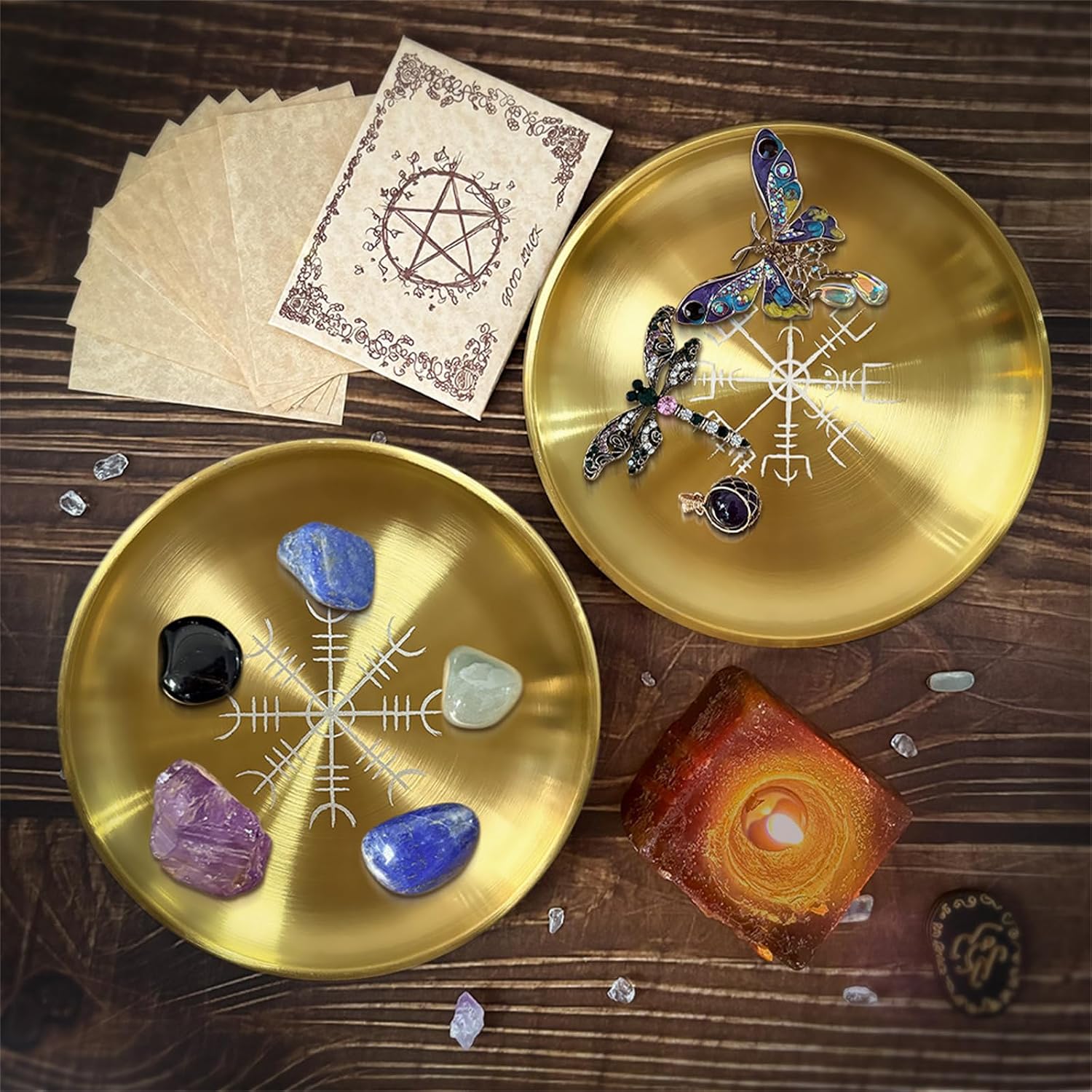 Candlestick Round Plate Pagans Ritual Tray Holder Incenses Burners Home Decoration Jewelry Crystal Storage Tray Jewelry Crystal Storage Trays Organizers