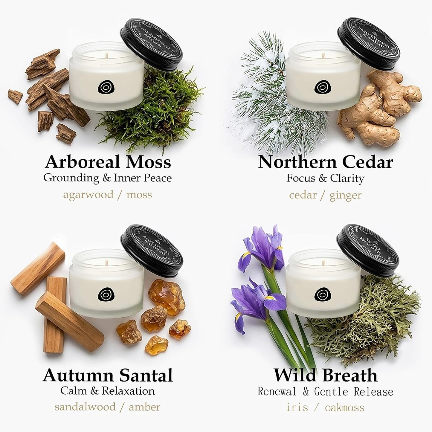 Scent Hunter Woody Scented Candle Gift Set - 4 Pack 6.4oz(1.6 * 4) Natural Soy Wax Candles for Home Scented - Stress Relief & Meditation Forest Fragrance Aromatherapy Candles for Men & Women Gift