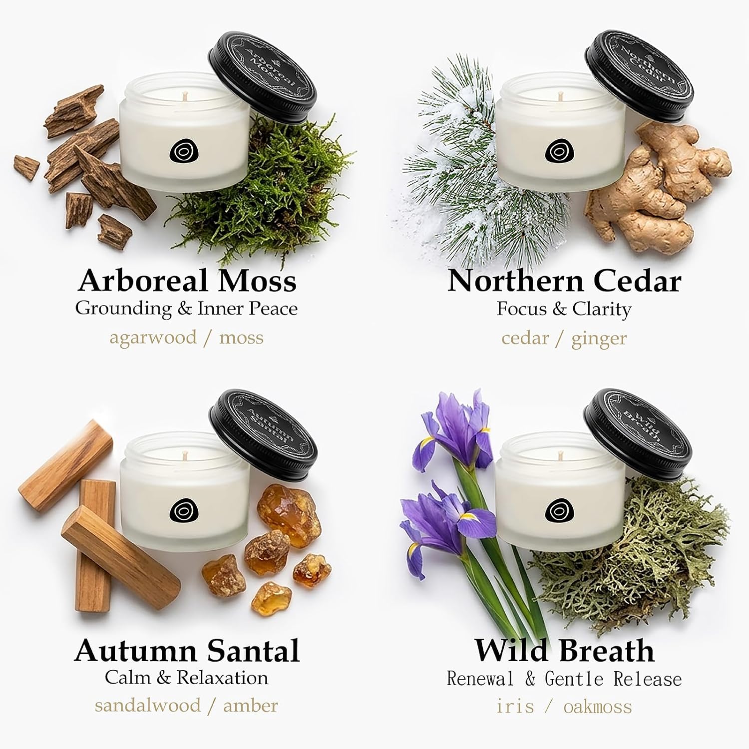 Scent Hunter Woody Scented Candle Gift Set - 4 Pack 6.4oz(1.6 * 4) Natural Soy Wax Candles for Home Scented - Stress Relief & Meditation Forest Fragrance Aromatherapy Candles for Men & Women Gift