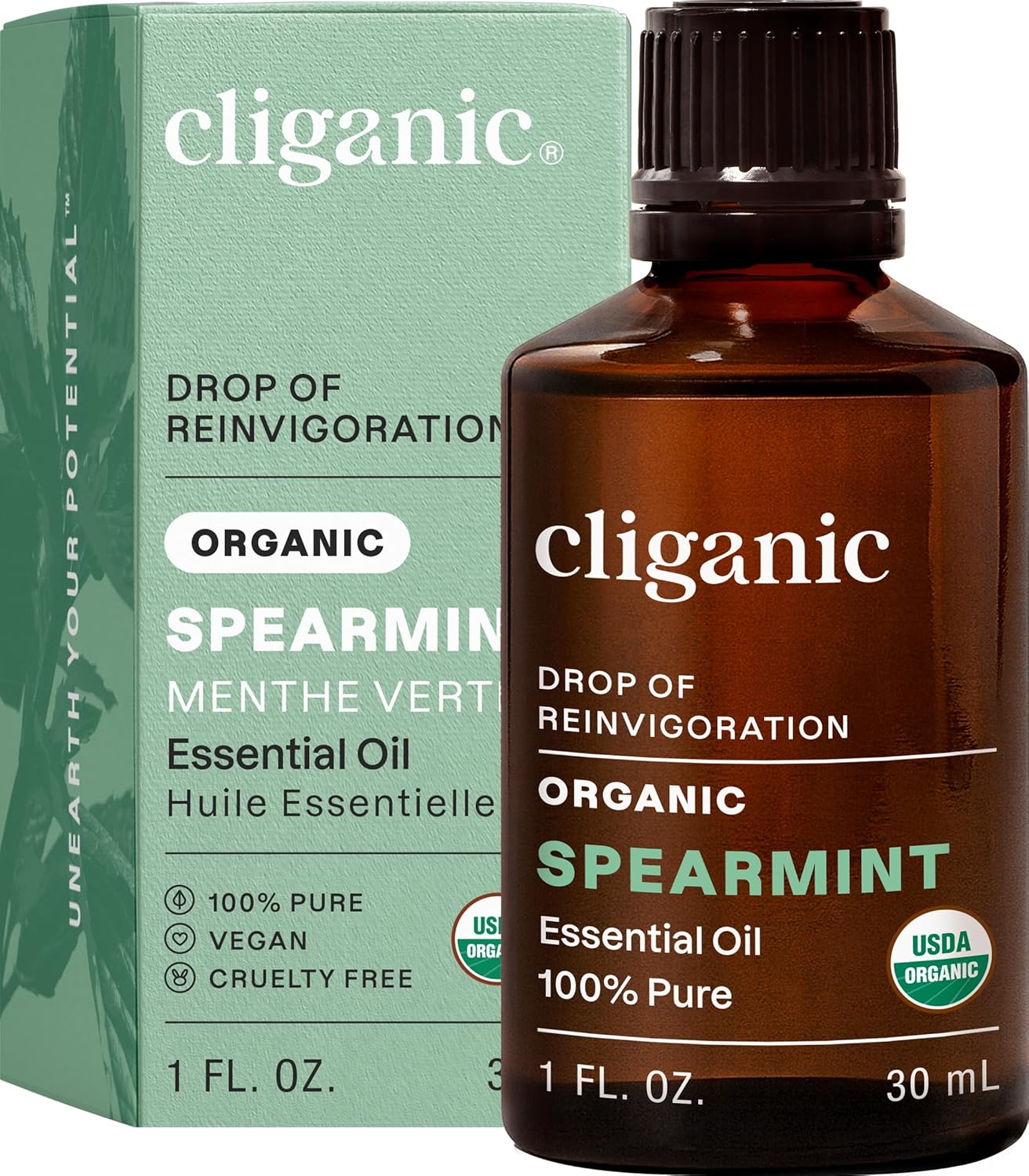 Cliganic Organic Spearmint Essential Oil, 1oz - 100% Pure Natural Undiluted, for Aromatherapy | Non-GMO
