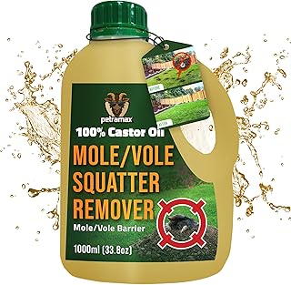 PetraMax Castor Oil Mole Repellent for Lawns - Best Anti Mole and Vole Repellent of Outdoor Space - How to Get Rid of Moles in My Yard, Garden Or Lawn, Safe and Effective Vole Deterrent (33.8 fl oz)