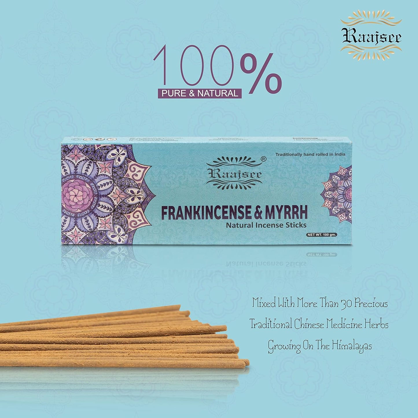 Pure Frankincense & Myrrh Incense Sticks, 100%-Natural Charcoal Free Organic Non Toxic Clean Burning Handmade Insence Sticks 100 gm Pack, Meditation Gifts – Spritual Cleansing