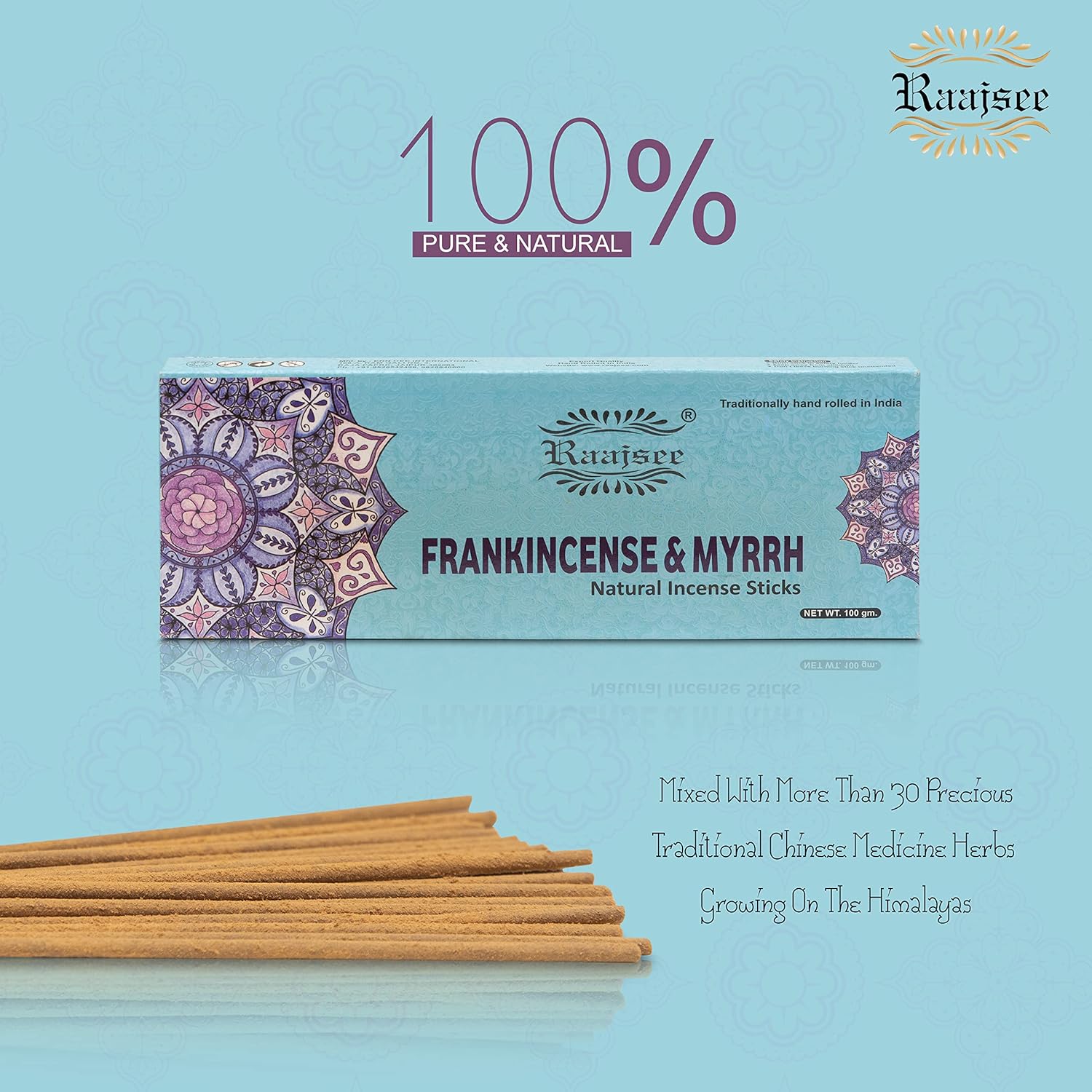 Pure Frankincense & Myrrh Incense Sticks, 100%-Natural Charcoal Free Organic Non Toxic Clean Burning Handmade Insence Sticks 100 gm Pack, Meditation Gifts – Spritual Cleansing