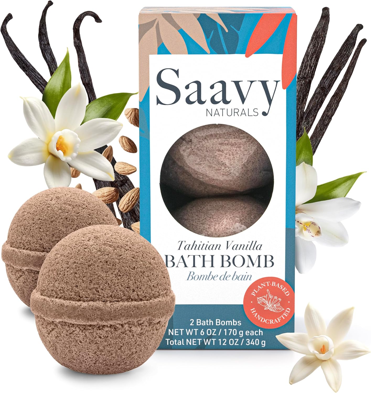 Saavy Naturals Bath Bombs – Relaxing Foaming Fizz Bubbles, Organic Bath Bombs (Pack of 1, 12 Ounce, Tahitian Vanilla)