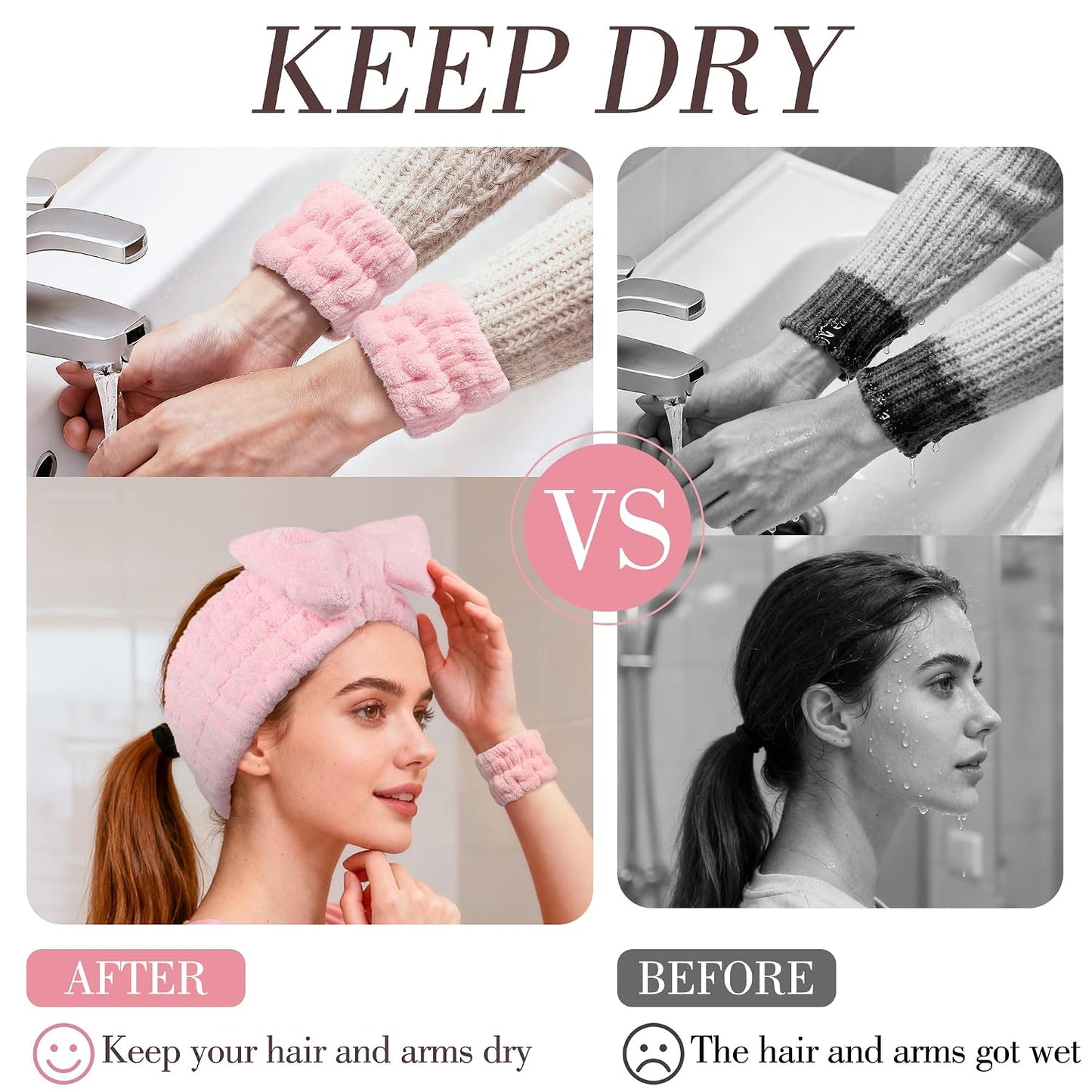 DiyJibb 9 Pcs Spa Headband for Washing Face,Skincare Headband and Wristband Set,Women Teen Girls Facial Hairbands for Washing Face, Makeup, Sports, Yoga (pink+apricot+black)