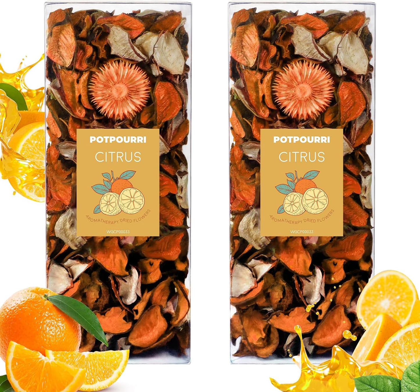 STRN Natural Dried Citrus Flower Sachets (2-Pack), Potpourri Vase Filler Long-Lasting Fragrance Potpourri Bags for Closet, Drawer, Car & Home, Reusable Scented Sachet Gift Set