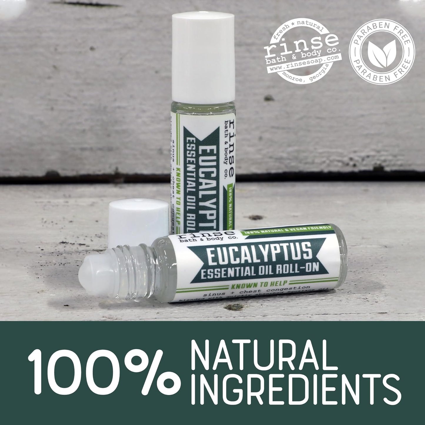 Rinse Bath & Body Eucalyptus Essential Oil Roll-On – Pure Eucalyptus Aromatherapy for Clearing & Refreshing Support | Squalane Oil Blend | Natural | Non-GMO | Travel Size | .35 oz