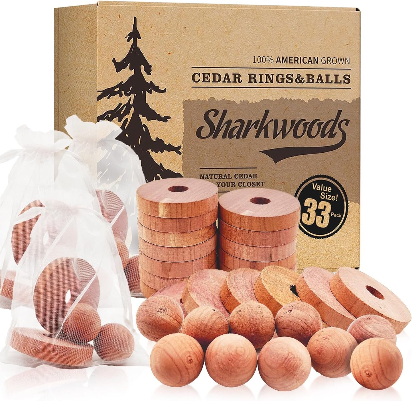 Cedar Blocks for Clothes Storage 33 Pack, 20 Rings 10 Balls 3 Storage Bags, 100% Natural Aromatic Accessories for Closets and Clothes