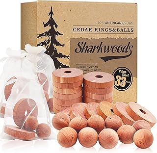 Cedar Blocks for Clothes Storage 33 Pack, 20 Rings 10 Balls 3 Storage Bags, 100% Natural Aromatic Accessories for Closets and Clothes