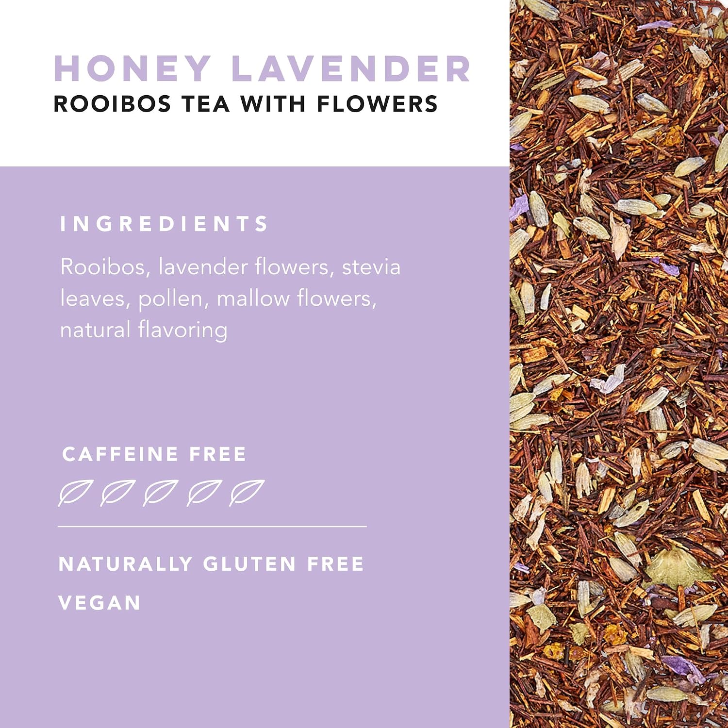 Pinky Up Honey Lavender Rooibos Tea, Full Leaf Herbal Tea with Flowers, Naturally Caffeine-Free, Compostable Pyramid Sachets, Floral and Sweet, 1.6 oz, 15 Sachets