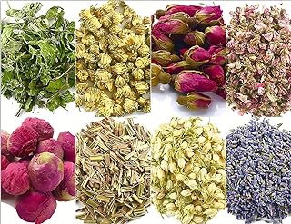 Dried Flowers and Herbs Accessories Decorations 8 Bags Set Dry Flowers Essential Supplies Rose Buds Lavender Chamomile Jasmine Scents for Flower Arrangements Crafts Bath Soap Lip Gloss Making