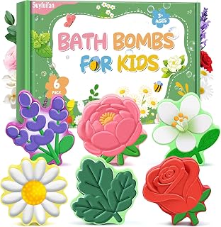 Bath Bombs for Kids Flower Shaped, STEM 6 Pack Natural Organic Handmade Fizzy Bath Bomb, for Home Bath Fun, Daily Reward & Holiday Gifts Boys Girls