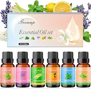 Essential Oils Set-Top 6 Organic Blends for Diffusers,Candle Making,Aromatherapy,Humidifiers,Gifts - Peppermint,TeaTree,Lavender,Eucalyptus,Lemongrass,Orange(6X0.33 fl oz)