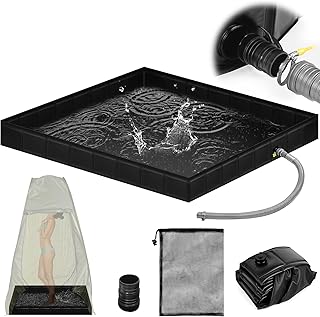 Upgraded Portable Shower Pan 41"x41"x5" - Heavy-Duty Non-Slip Base with Drain Hole & Mesh Storage Bag | Collapsible Camp Shower Tray for RV, Beach, Glamping | Leakproof Outdoor Bath Floor