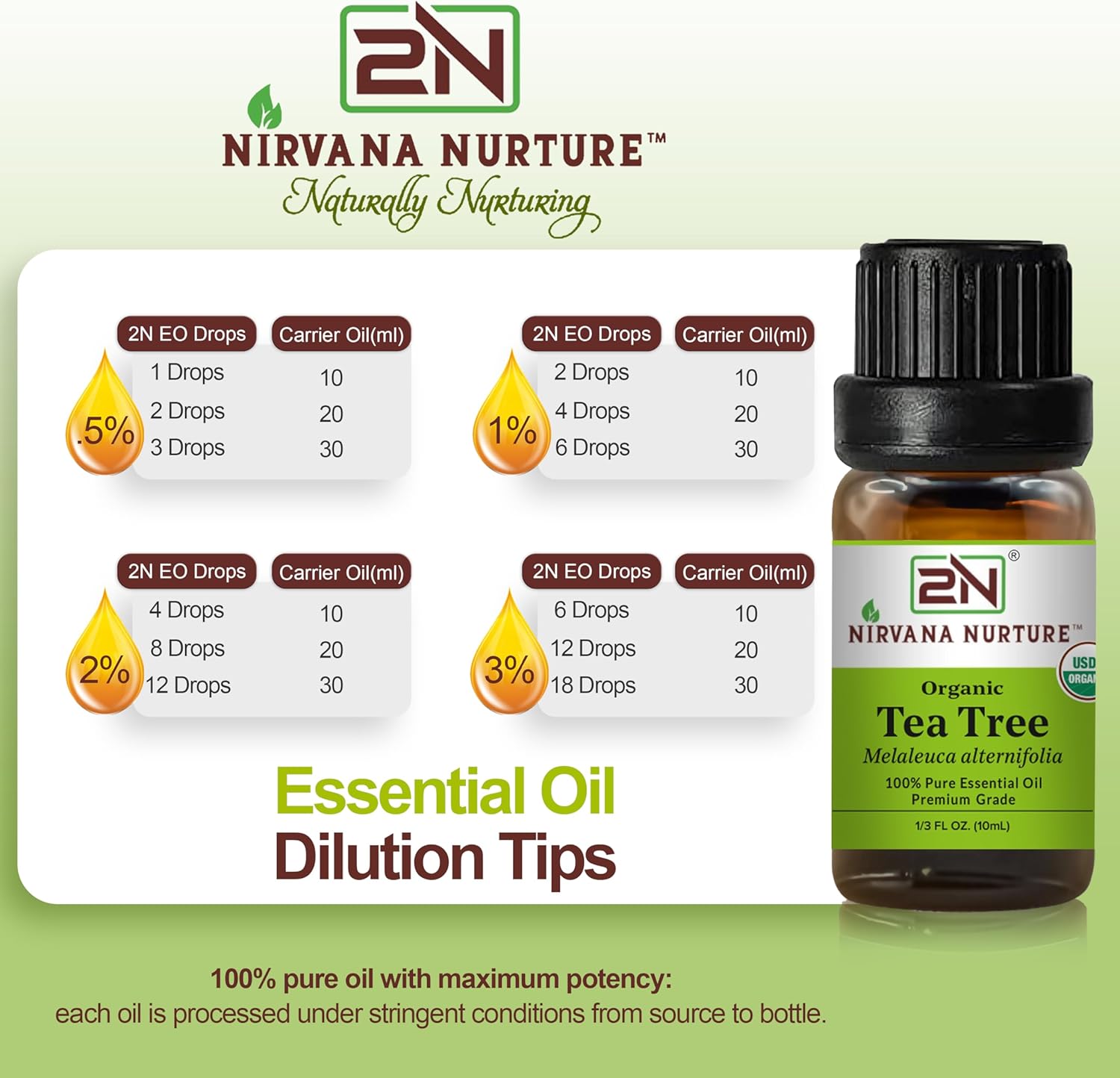 Tea Tree Essential Oil, USDA Certified Organic, 100% Pure Undiluted, Aromatherapy Oil for Diffuser, Hair & Skin Care