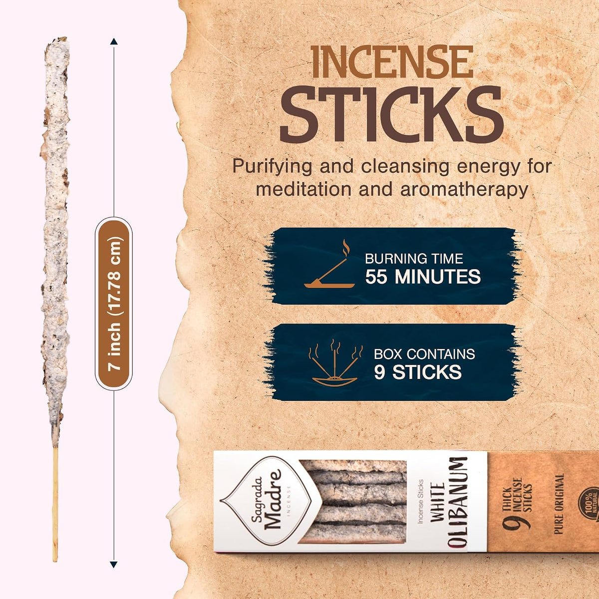 Sagrada Madre 9 pcs Wildly Harvested - White Olibanum/Frankincense Incense Sticks