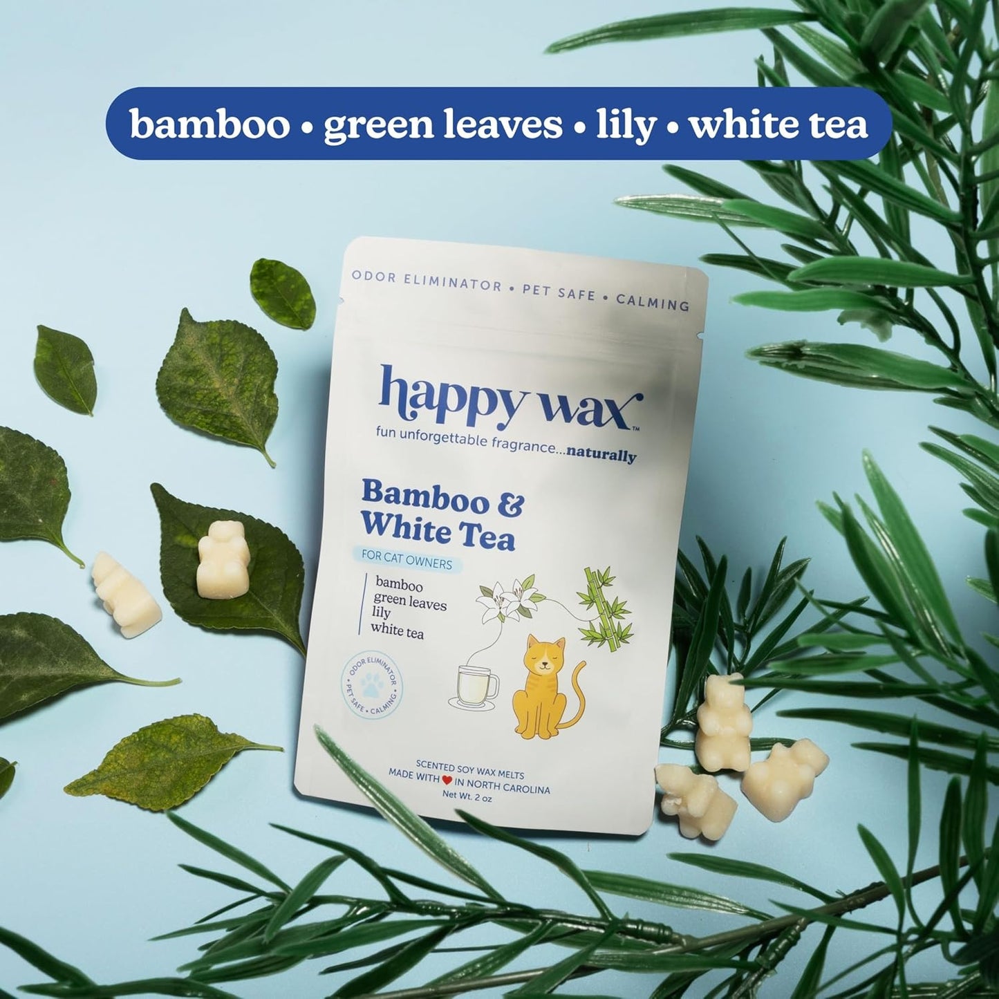 Happy Wax Pet Scents Collection: Pet Safe, Odor Eliminating, Non-Toxic Scented Soy Wax Melts – Total 6oz Variety Pack: Bamboo & White Tea, Golden Citrus, and Almond Blossom
