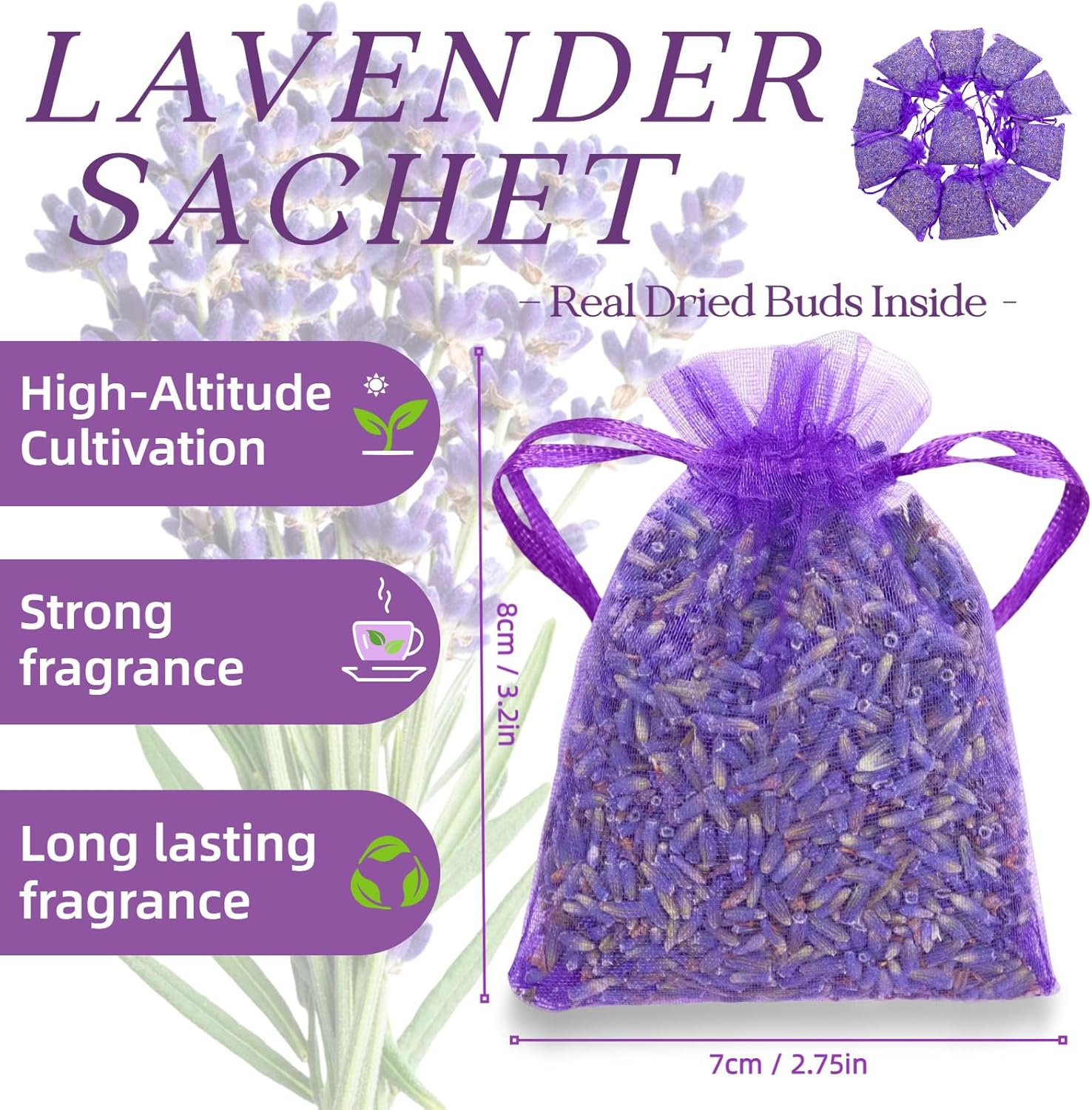 36 Pack Lavender Sachet Bags - 100% Natural Dried Lavender Buds for Closets Drawers Car & Home | French Potpourri Fragrance Sachets Rich Aroma Air Long Lasting Fresh Scents