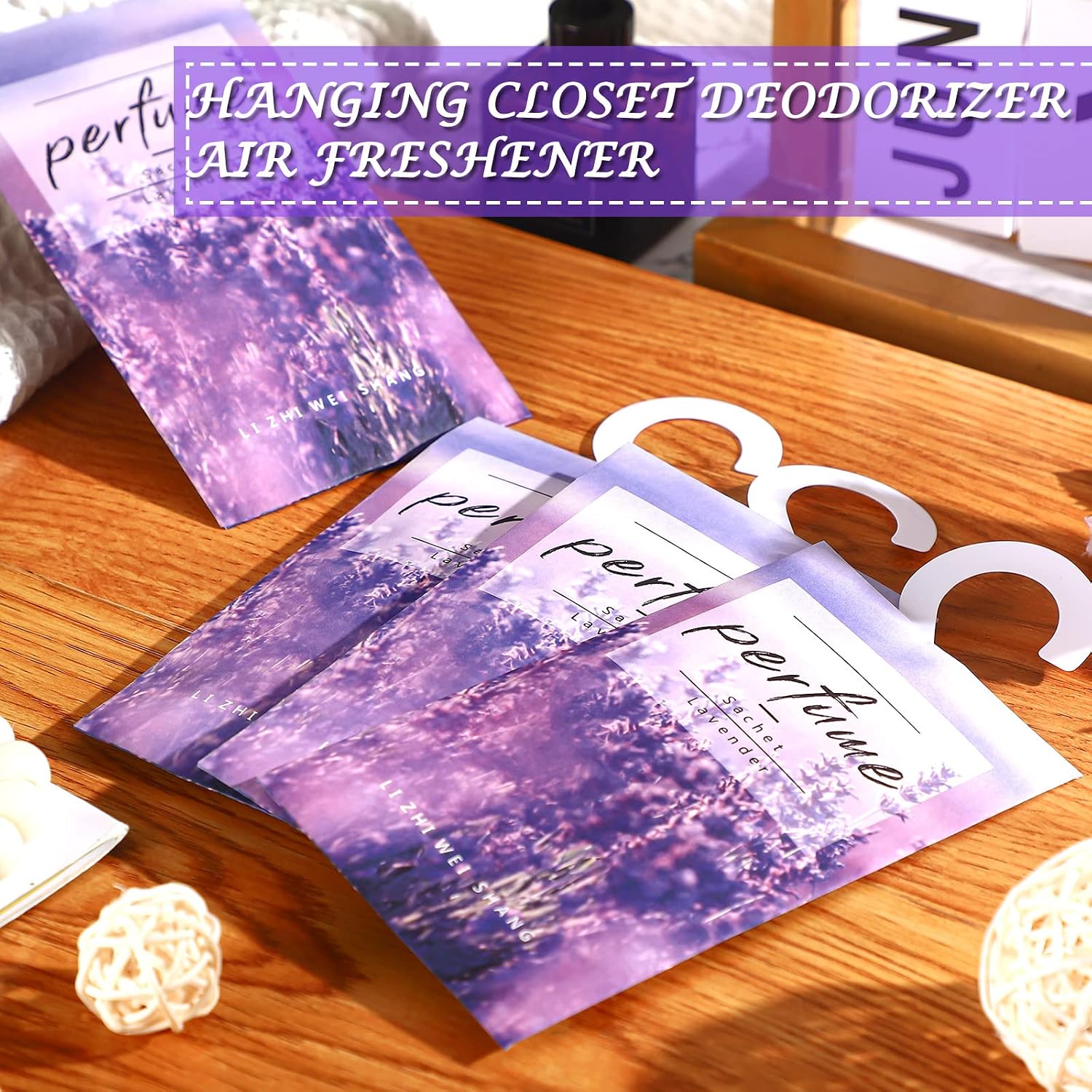 Loopeer 24 Pcs Lavender Large Hanging Closet Deodorizer Air Freshener Scented Sachets Subtle Lavender Scent for Drawers, Closets & Clothes